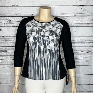 Apt. 9 Petite NWT Sz. PXL Black - Floral/Animal Print Mixed Media Woven Knit Top